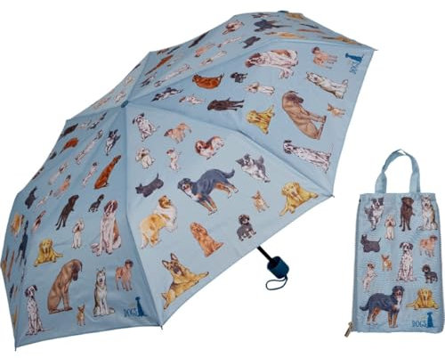 Die Spiegelburg Taschenschirm & Duo Bag I love dogs - robuster Regenschirm - Durchmesser ca. 98 cm - Länge ca. 55 cm - mit Einkaufstasche im Hundedesign - blauer Hintergrund