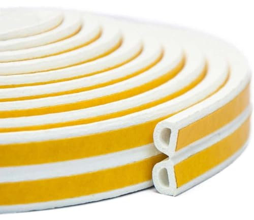 Boudin de porte et fenêtre auto-adhésif en mousse de type D - 10 m - Isolation acoustique en caoutchouc pour porte et fenêtre - Blanc