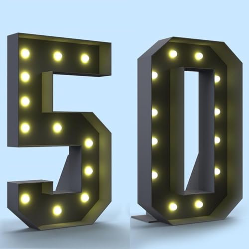 Giant 4FT LED Marquee Number Lights for 20th 30th 40th Birthday and Anniversary Party Decorations Black Number 50