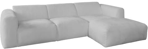 KAWOLA Ecksofa Grau L-Form Recamiere Rechts Sofa Valar Wohnlandschaft Eckcouch XXL, Japandi-Stil, Sitzmöglichkeit für Wohnzimmer