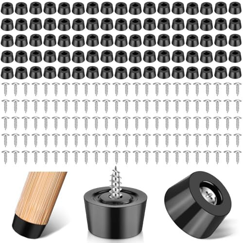 Akamino 150 Pcs Round Black Rubber Feet Bumpers Pads, Non Slip Cutting Board Feet with Stainless Steel Screws, Chopping Board Legs Cabinet Floor Protector for Furniture Table Appliances (D15x12xH8mm)