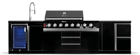 GORILLER® BLACKBACK M3 Outdoor-Küche, XXL-Gasgrill mit Kühlschrank-Waschbecken-Kombination, Extra-Arbeitsfläche und Stauraum, Edelstahl, Schwarz