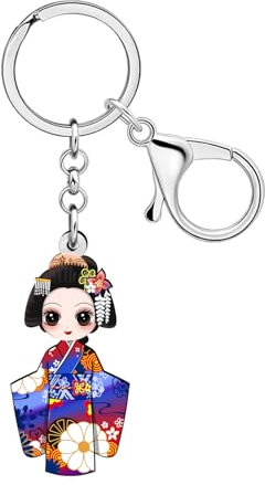 LONYOO Kimono Kokeshi en acrylique - Porte-clés japonais - Accessoire Kawaii Stuff - Cadeaux japonais pour femmes et adolescents - Sac à main, multicolore, M