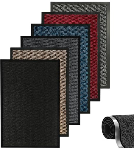 caprican Barrier Mat Heavy Duty Door Mat | Super Absorbent Non-Slip Rubber Backing | Washable Indoor Outdoor Dirt Trapper Rug | Low Profile Entrance Mat Kitchen Hallway & Patio (Black, 60 x 180 cm)