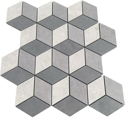 Piastrella a mosaico su rete moderno in gres porcellanato per cucine doccia e rivestimento a cubi 3d 1' scelta made in italy, prezzo riferito a 1 pz