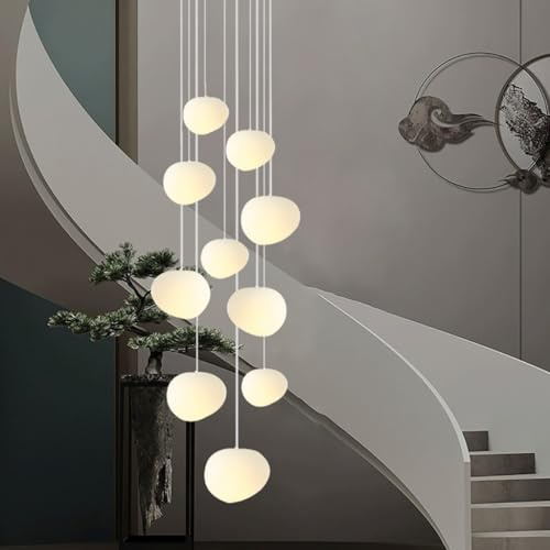 MyLjp Hängelicht Moderner Minimalistischer Kronleuchter Weiße Pebble Pendelleuchten Villa Treppe Hängelampe E27 Höhenverstellbar Verwendet Für Wohnzimmer Villen Treppen Duplex Gebäude(10 heads)