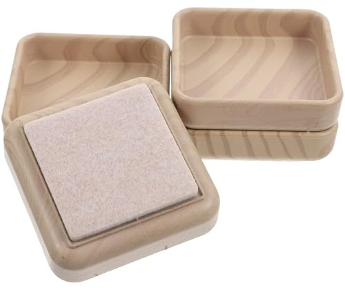 Holzmaserung Möbeluntersetzer 4 Stück Rutschfest für Beine | Felt und Kunststoff, Khaki, für Tisch und Stuhlfüße, Quadratische Form, Langlebig im Wohnbereich