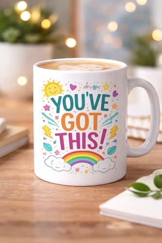 You've Got This Motivational Mug, White Ceramic, Rainbow Design, Inspirational Quote, Coffee Cup