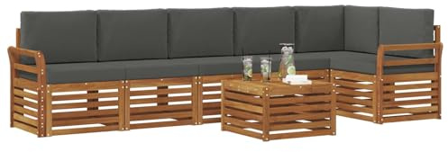 vidaXL Sofagarnituren 7 pcs Natur und Anthrazit Massivholz Akazie, Moderne Garten-Sofagarnituren, robuste Loungemöbel, Akazienmodule für entspanntes Chillen im Freien