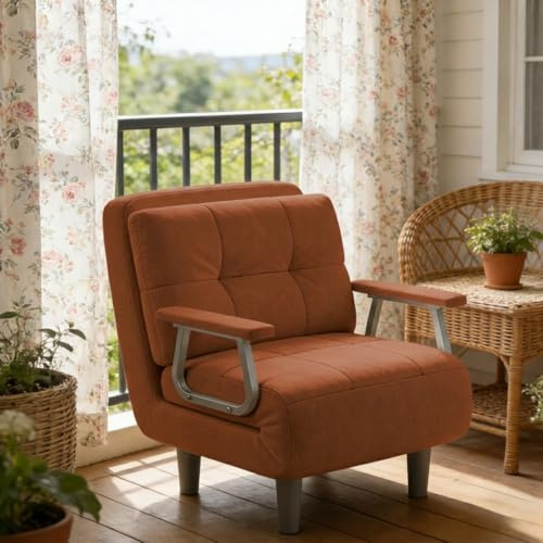 Fabulcozy 4-in-1 Schlafsessel, 1-Sitzer mit 5-Fach Verstellbarer Rückenlehne, Abnehmbarem und Waschbarem Bezug, Belastbar bis 120 kg, für Schlafzimmer, Wohnzimmer, Balkon und Büro, Orange