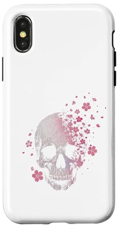 Hülle für iPhone X/XS Used-Look Totenkopf Kirschblüten Blumen Sakura Grunge Art