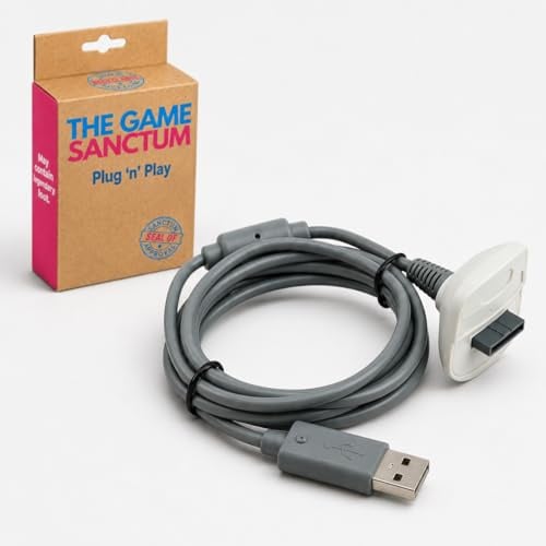 The Game Sanctum Cavo di ricarica Plug 'n' Play, 1,5 m, compatibile con controller Xbox 360, cavo USB Play e ricarica per Xbox 360 Controller Battery Pack, dotato di nucleo protettivo in ferrite