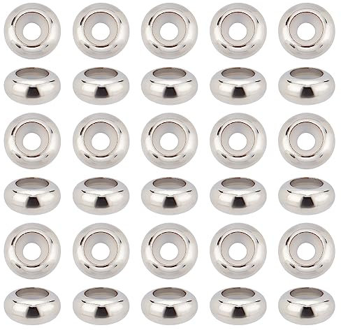 PandaHall 35 Stücke 304 Edelstahl Stopper Perlen Spacer Gummi O Ringe Einsatz Gummi Anti Skid Ortungsring 10mm Abstandsperlen Lose Kugel Perlen für DIY Armband Halskette Schmuckherstellung Zubehör