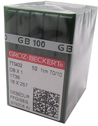 Groz-Beckert Nadel in transparenter Kunststoffbox, 100 Groz-Beckert DBX1 16X257 1738 Gebedur Titan-Nähmaschinennadeln (10/70)