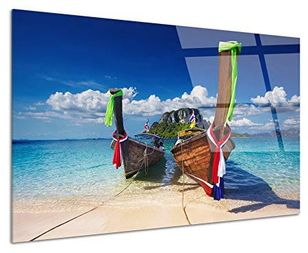 Delina Wandbild, Plexiglas, Longtail Boat, mehrfarbig – Druck Glas Natur und Landschaft – Dekoration für Haus, Küche, Wohnzimmer, Schlafzimmer, Büro – 80 x 50 cm