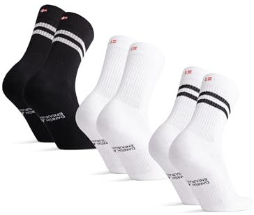 DANISH ENDURANCE Bio Baumwoll Tennissocken, Sneaker Socken, Sportsocken, Unisex, Herren & Damen, 3 & 6 Paar, Mehrfarbig (1x Schwarz/Weiße Streifen, 1x Weiß/Schwarze Streifen, 1x Weiß), 39-42