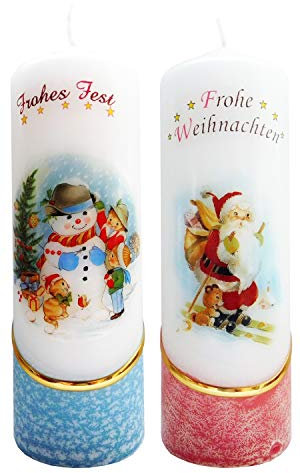 Meissner-Handel Auswahl Motiv + Farbe - 2 Stück Weihnachtskerzen ca. 6 x 18 cm, farbig getaucht, optional m. Kerzenständer oder Untersetzer