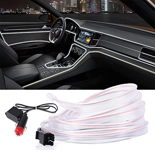 GLL EL Wire Car LED Interior Strip Light 5M White Neon Wire Lights with 6mm Sewing Edge Ambient Lighting Kits for Car, Garden, Decorations