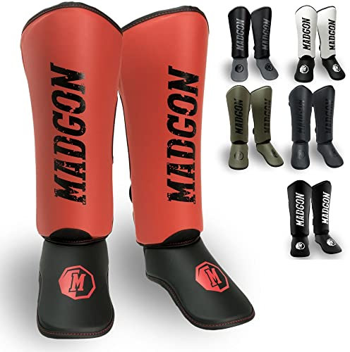MADGON Schienbeinschoner mit perfektem Sitz und Dicker Polsterung - Schienbeinschutz für Kampfsport, MMA, Kickboxen, Muay Thai