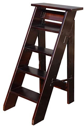 ZDW Massive Holzleiter Klappstiefhocker Multifunktionsschrittverdickte Bibliothekstreppe Stuhlstuhl | Aufsteigere Loftleiter | Maximale Last 180 Kg/B