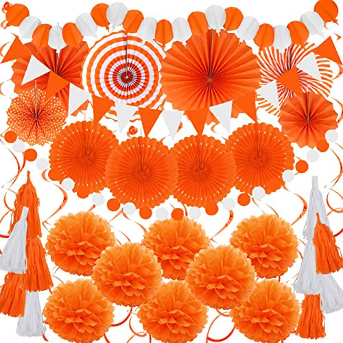 ZERODECO Party Deko, 41 Stück Orange Party Dekoration Papier Pompoms Girlande für Jungen Mädchen Frauen Geburtstag Hochzeiten Abschlussfeier Halloween-Atmosphäre Hintergrund Partydekorationen