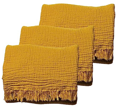 Musselin-Handtücher für Erwachsene – Erschwingliche Packung 3 – 100% türkische Bio-Baumwolle Musselin Stoff – für Bad, Strand, Überwurf, Laken, Spa – Hamamtücher (senfgelb)