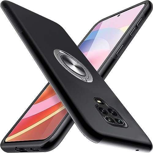 Kaywzo Hülle für Xiaomi Redmi Note 9S/9 Pro,Im Freien Handyhülle mit Unsichtbare Magnetisch Ring Ständer,PC & TPU Stoßstange Multi-Layer Stoßfest Schutzhülle Case Cover,Schwarz