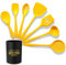 Set de utensilios de cocina de silicona de grado alimenticio sin BPA. Bote de 8 accesorios y menaje para el hogar, espumadera, lengua, cucharón, pincel, espátula y más (Amarillo)