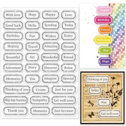 GLOBLELAND Vintage-Text-Etikett Silikonstempel Retro Transparente Stempel Daten Klare Stamps Für Karten Herstellung DIY Scrapbooking Basteln