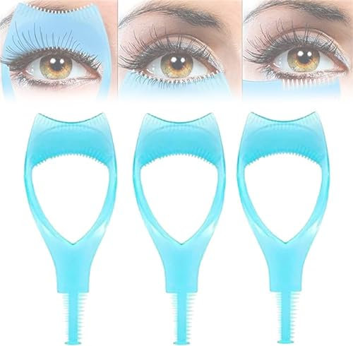 Mascara Shield Applicator Guard,3 in 1 Eyelashes Tools Mascara Shield Applicator Guard,Eyelash Tool Upper Lower Eye Lash Mascara Guard Applicator,Eyelash Guide for Makeup Beginner (Blue*3)