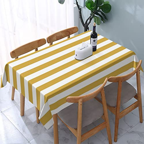 Mantel Rectángulo Grande De Rayas De Cabaña Amarillas Y Blancas Decoración De Mesa A Prueba De Polvo Cubierta De Mesa Resistente A Las Arrugas - 137 X 183 Cm