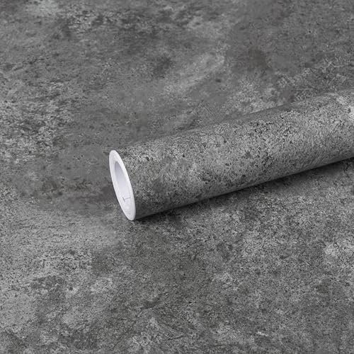 Abyssaly Carta Adesiva per Mobili Grigio Scuro, Pellicole Adesive per Mobili Cemento, Carta da Parati Muro Rivestimento Cucina Armadio Porta Tavolo Bagno PVC 40cm X 300cm