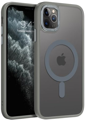 GUAGUA Magnetisch Hülle für iPhone 11 Pro Max [Kompatibel mit MagSafe] Matt Handyhülle Stoßfest Durchscheinende Rückseite Dünn Schutzhülle Case für iPhone 11 Pro Max (6,5 Zoll) Grau