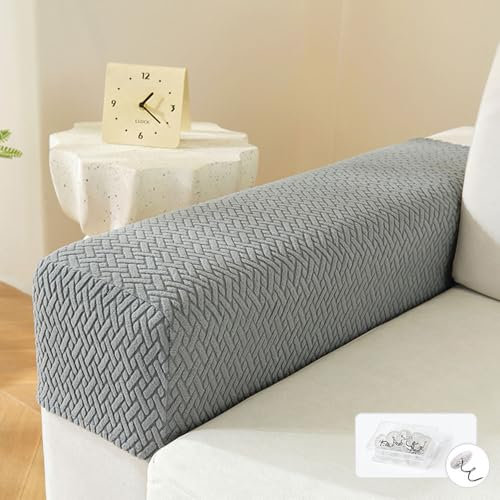 FANSU Armlehnenschoner Sofa, 2 Stück Armlehnenbezug Anti-Rutsch Armlehnenbezüge Stretch Armlehnen-Bezüge Jacquard Weiche Bezuige fuir Armlehnen Mobelschutz Vor Atzen (Anthrazit)