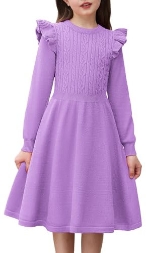Arshiner Vestito di Velluto Bambina Manica Lunga per Bambini Autunno Inverno Principessa Vintage Festa Natale Compleanno Viola 120
