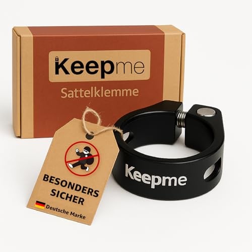 Keepme Morsetto per sella con protezione antifurto – 34,9 mm – morsetto per tubo bicicletta – leggero e robusto in alluminio – archetto per sella