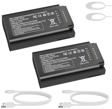 OHZHAO Pack of 2 Upgrade 8200 mAh E340 Battery, Long Battery Life for Eufy Security Video Doorbell E340, Rechargeable Backup Battery with Type-C Charging Cable