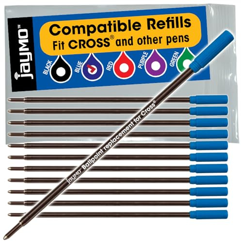 Jaymo Replacement for Cross 8511 - Measures 4.563 in / 116 mm Long - Ballpoint Pen Refill - 12 Blue