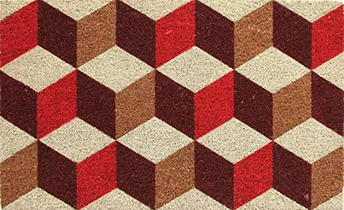 Coco&Coir Door Mat | Natural Coir | Non-Slip | Thick Coir | Premium Quality | Rubber Backed | Eco-Friendly | Indoor | Outdoor | Heavy Duty | Entrance Door Mat | 45 x 75 cm (Vintage Cubes)