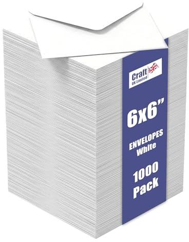 Craft UK, 1000 6x6 Envelopes for Card Making, Invitations, and More, 100gsm, Made in the UK, Lasting Quality, White