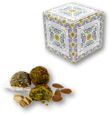 RAREZZE - Galletas artesanales de pasta de almendra siciliana, con PISTACHO y granillo, en caja regalo. Delicias italianas y dulces típicos. RAREZZE: pedidos, preparados, horneados, enviados