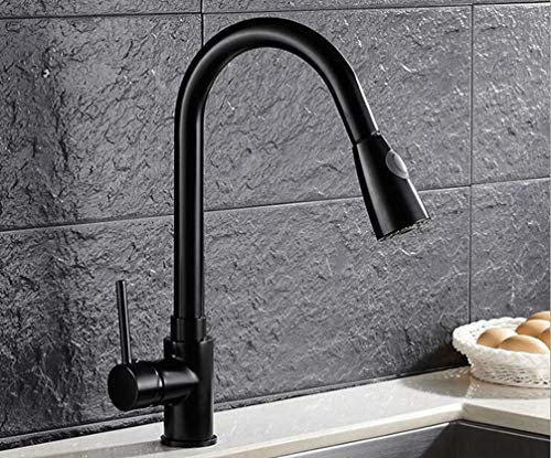 FZHLR Noir/Farine D'Avoine/Peinture Nickel Brossé Pulvérisation Robinet De Cuisine Mitigeur Bec Pulvérisateur 2-Function Cuisine Sortie D'Eau Pour Lavabo Robinet, Noir