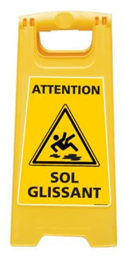 Chevalet ATTENTION SOL GLISSANT (WPSG680I). Balise de signalisation pour surface glissante, de couleur jaune. - Dimensions 600x300 mm