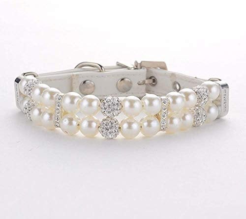 Bling Rhinestone Pet Dog Jewelry Chihuahua Dog Collar,Pearl Dog Collars,Bling Dog Collar Leather,Pet Pearl Collar,Necklace Crystal Jewellery Christmas Pet Decor for Puppies Cat pet(S 1.5X29.5CM)