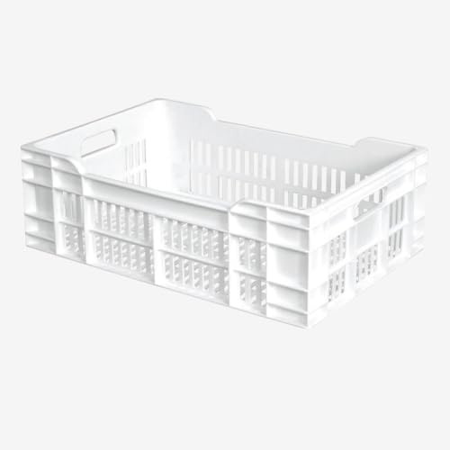 Caisse ajourée empilable en PEHD 600 x 400 mm - Capacité : 40 L - Blanc