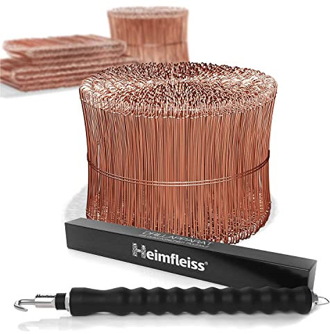 Heimfleiss® Drillapparat Driller + verkupfertem Rödeldraht 1,0 x 100-160 mm (1000 Stk) - hochwertiges Set aus Drahtbinder Rödelzange & Bindedraht Sackverschluss - Drahtverschluss Ösendraht Drill Draht