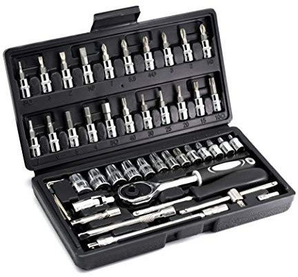 LUOWAN 46 Piece 1/4 Inch Drive Socket Set&Tool Sets,Ratchet Wrench Set with 4-14mm Cr-V Sockets,Screwdriver Bits,Extension Bars for Household Car Bike Repair