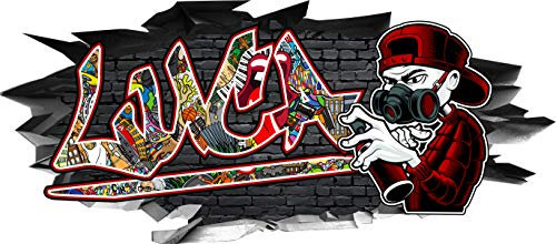 BLACK LABEL GRAFX® Wandtattoo Luca Aufkleber Graffiti Sprayer Wandbild Sticker selbstklebend Mauerloch 3D Effekt verschiedene Größen Deko Kinderzimmer (130 x 57 cm)