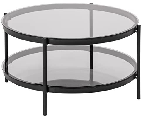 AC Design Furniture Bertha runder Glas-Couchtisch mit 1 Ablage, Ø: 79 H: 42 cm, Glas/Metall, Schwarz, 1 Einheit