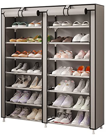 MOYIPIN 7-Tier Shoes Rack, Shoe Storage Cabinet with Dustproof Cover Space Saver Hold up to 28 Pairs of Shoes in Living Room, Hallway, 125 x 92 x 28.5 cm, Grey